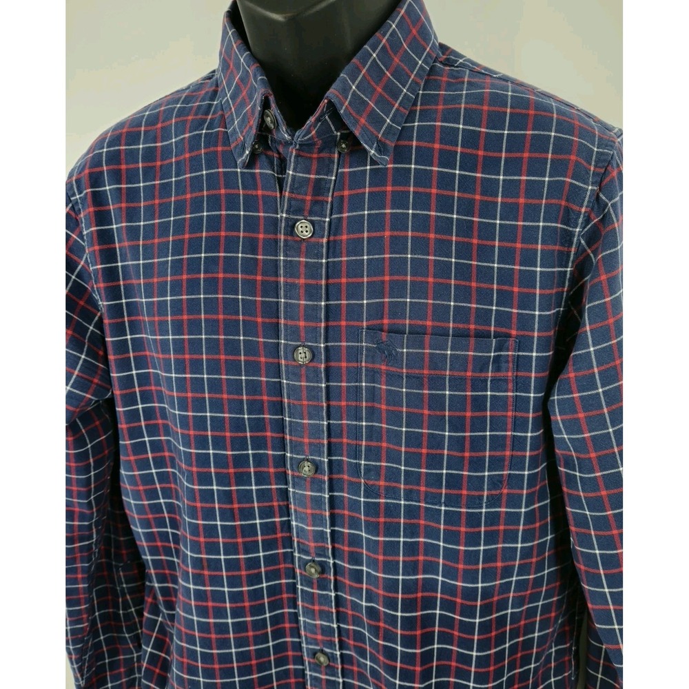 ABERCROMBIE & FITCH Mens M Muscle Fit Blue Red Plaid Long Sleeve Button Shirt